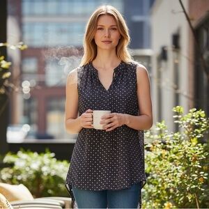 LOFT Navy Polka Dot Sleeveless Blouse